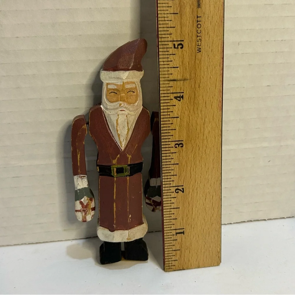 Silvestri Wood Hand-Carved Santa Ornament  w/Windmill Whirligig Moving Arms